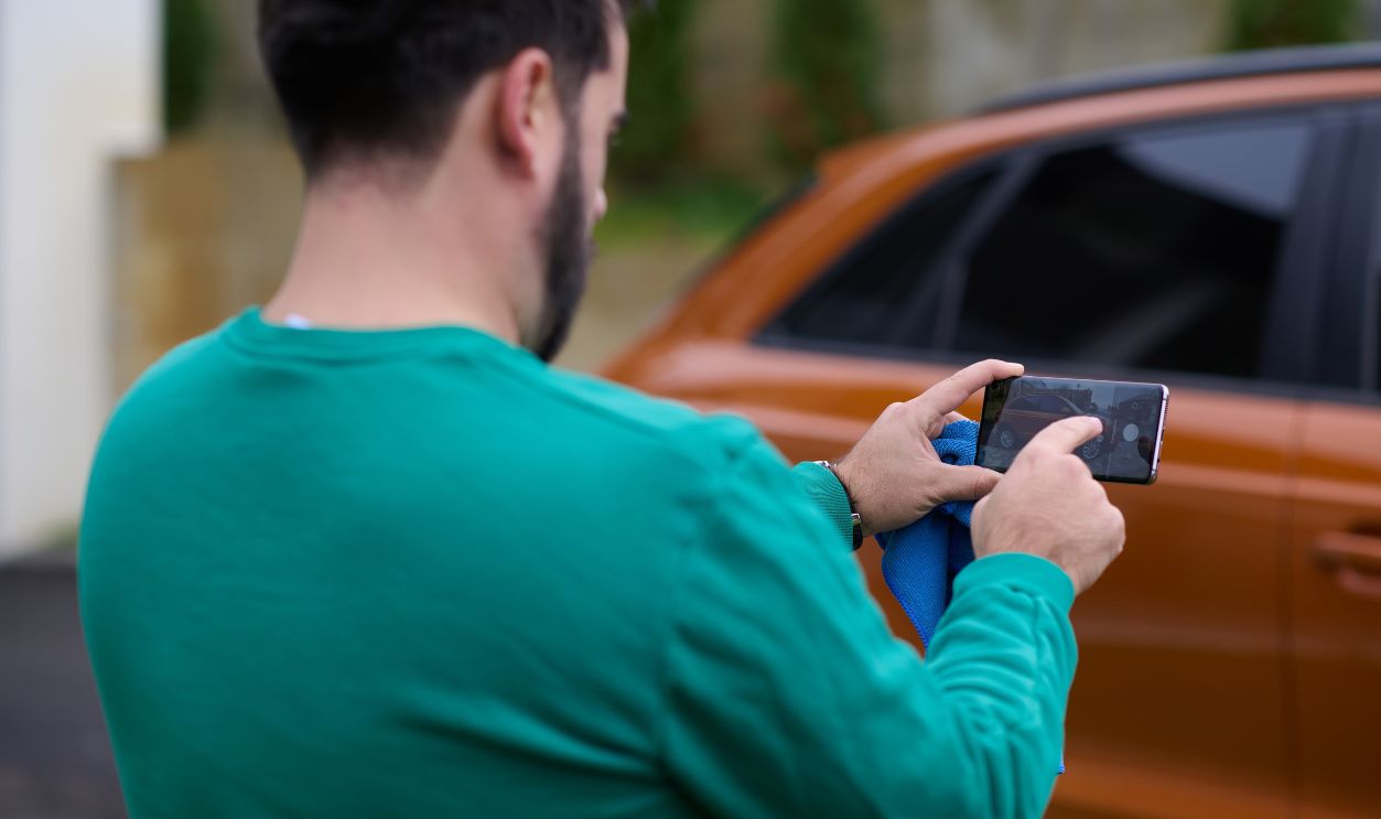 Capturing the Moment: A Man Photographs His Car for Sale to Share Online