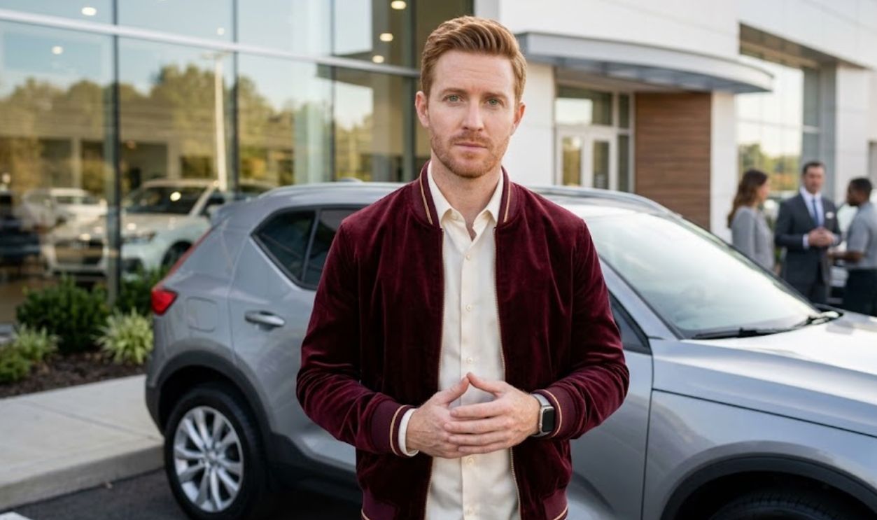 confused and curious man at car dealership