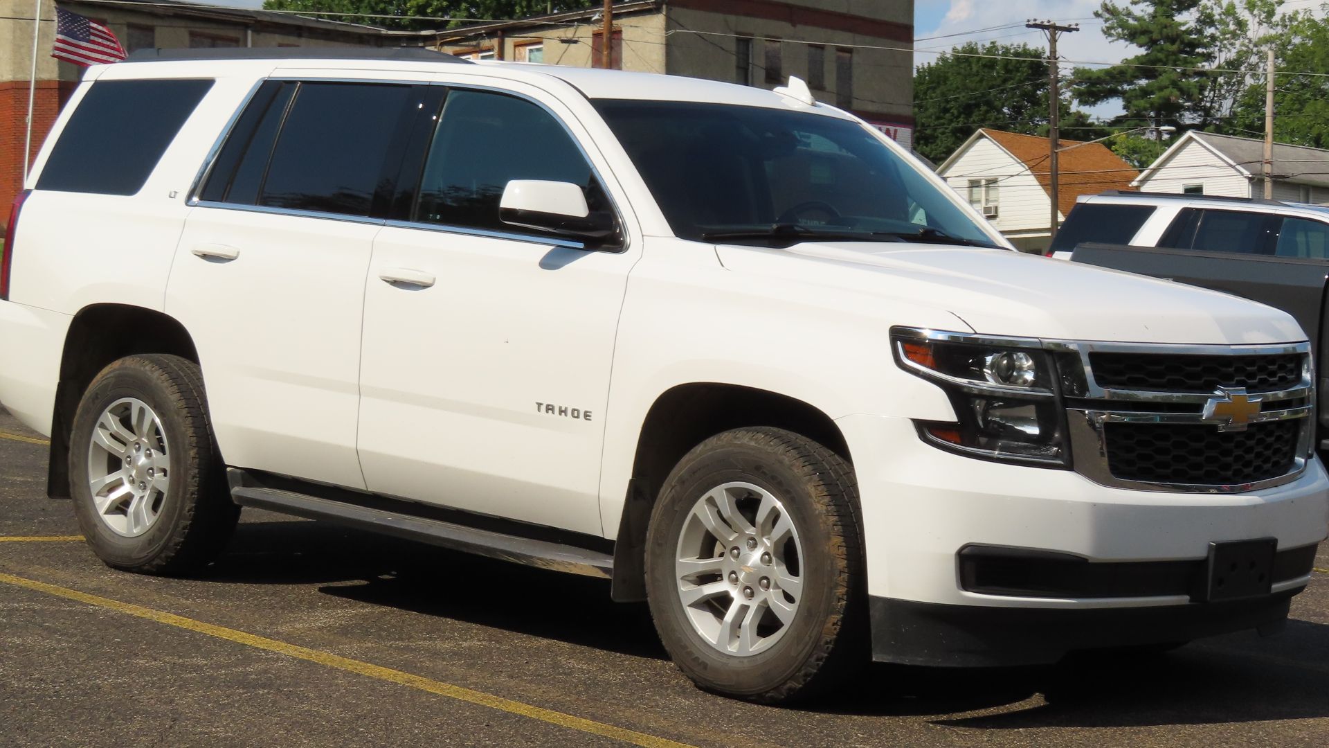 2015-2020 Chevrolet Tahoe LT photographed in New Castle, Pennsylvania. This Tahoe is finished in Summit White and powered by a 5.3L V8 engine.