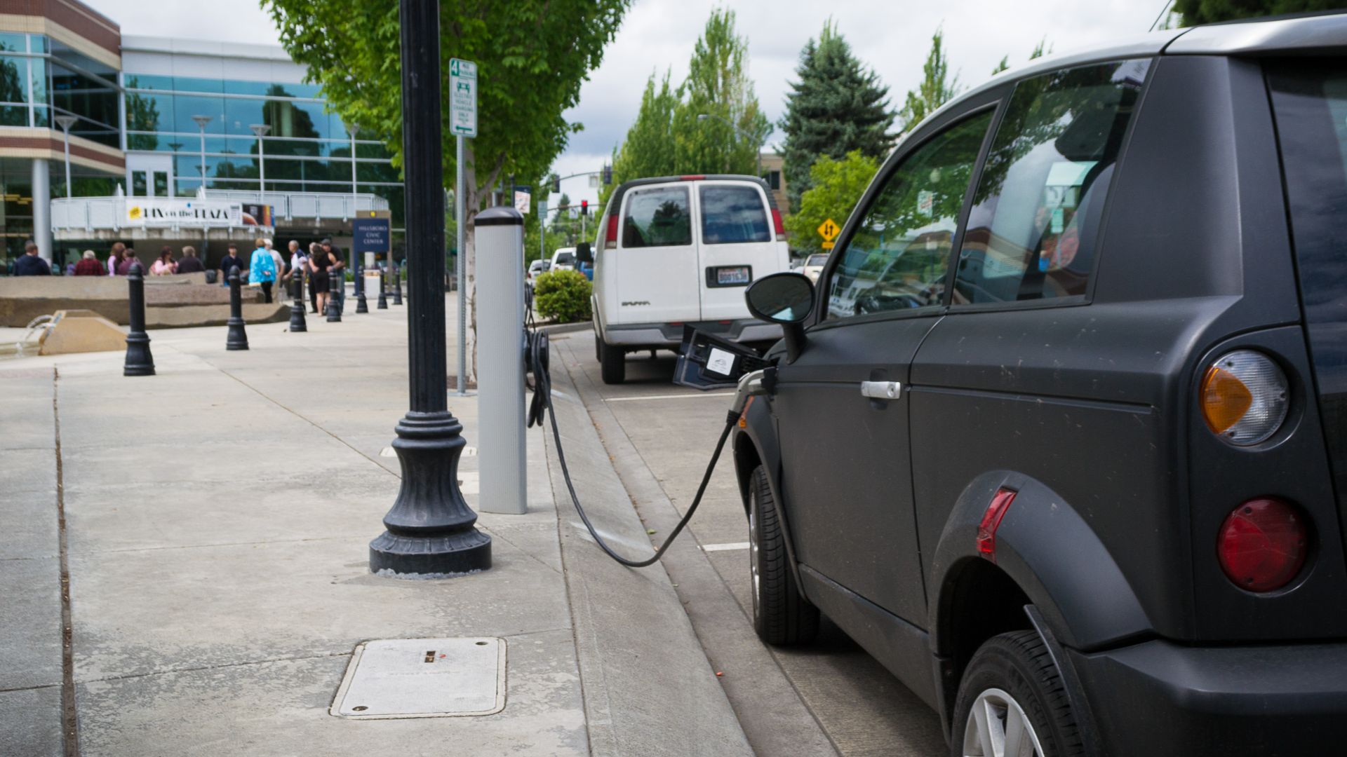 A charging station for electric cars in Hillsboro, Oregon