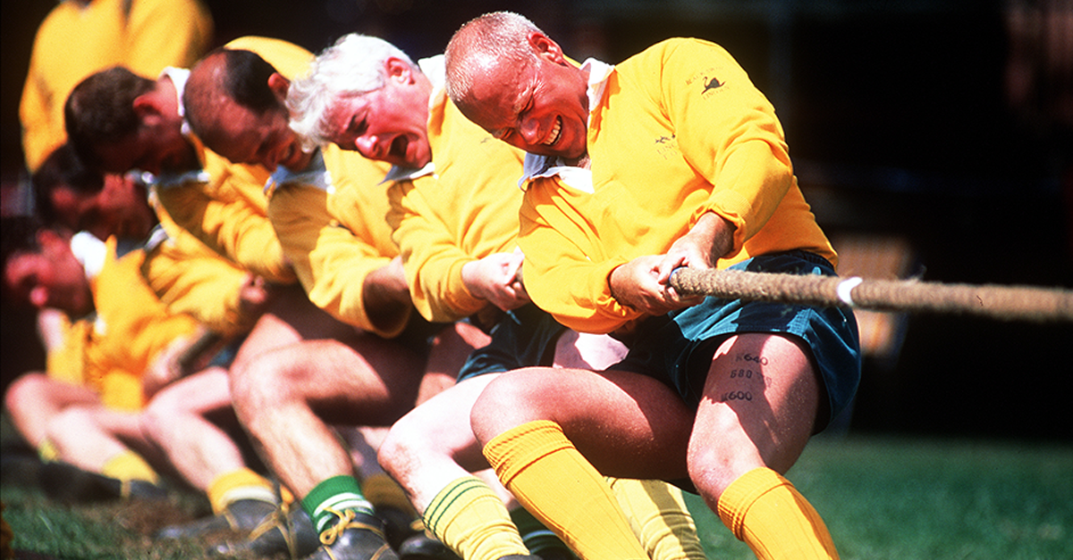 General action of a team competing in the 1996 Midlands Tug-of-War Championships in Northampton