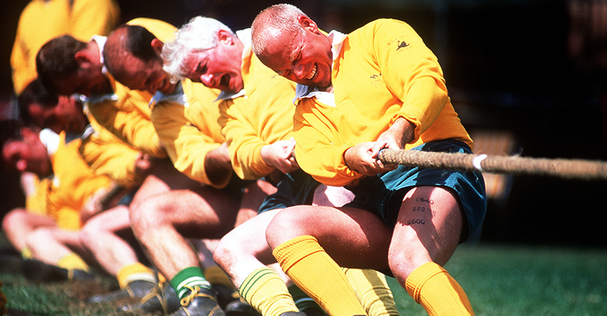 General action of a team competing in the 1996 Midlands Tug-of-War Championships in Northampton