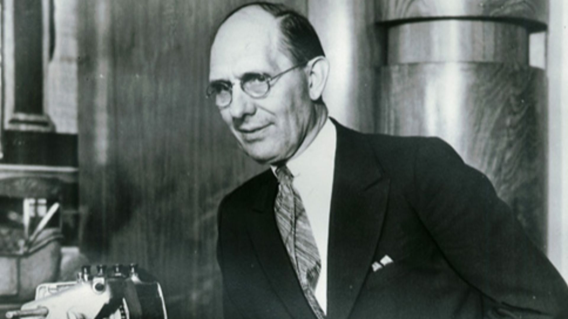 Charles F. Kettering, pictured with his first electric starter.