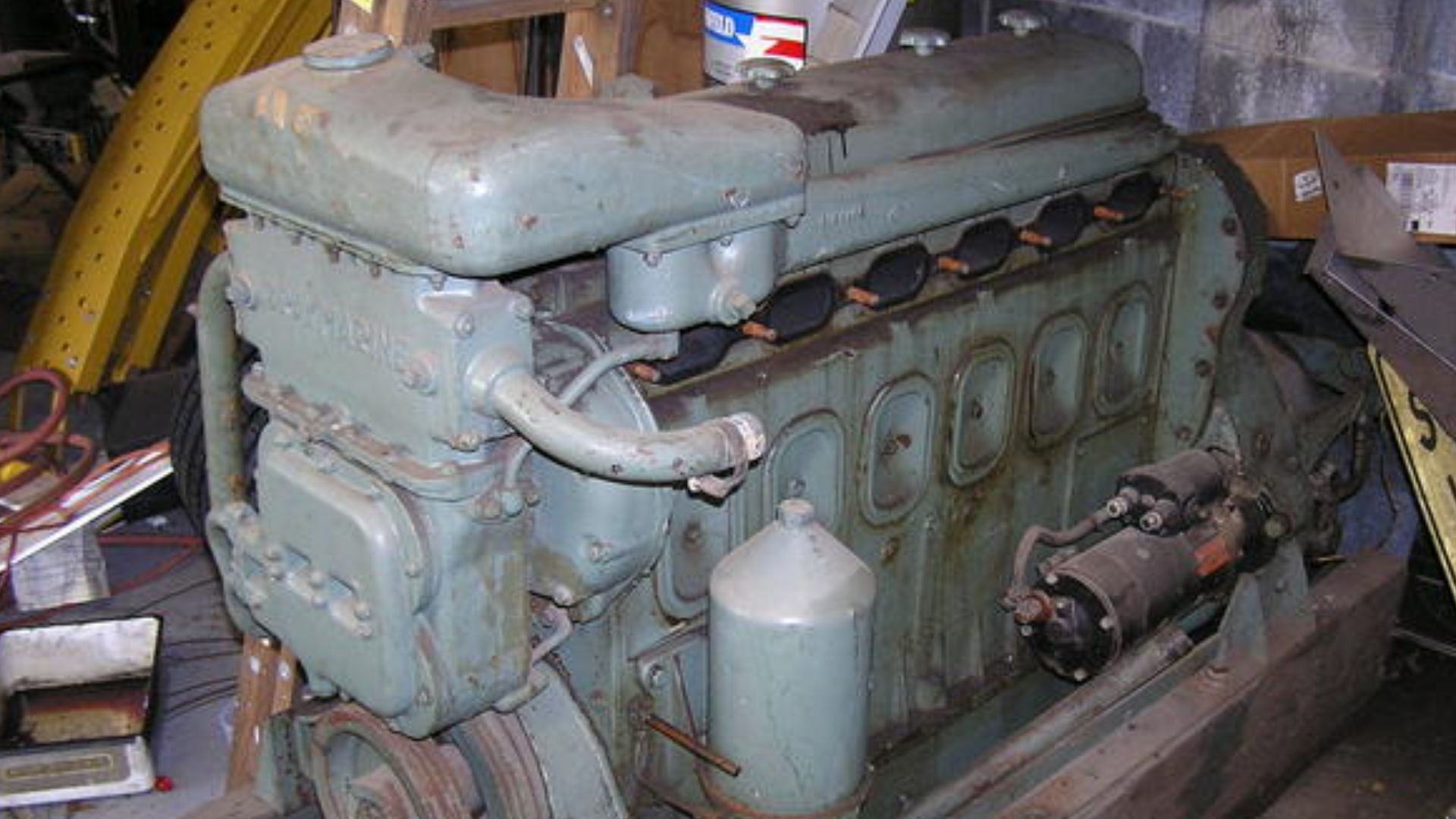 A Detroit Diesel 6-71 Grey Marine engine