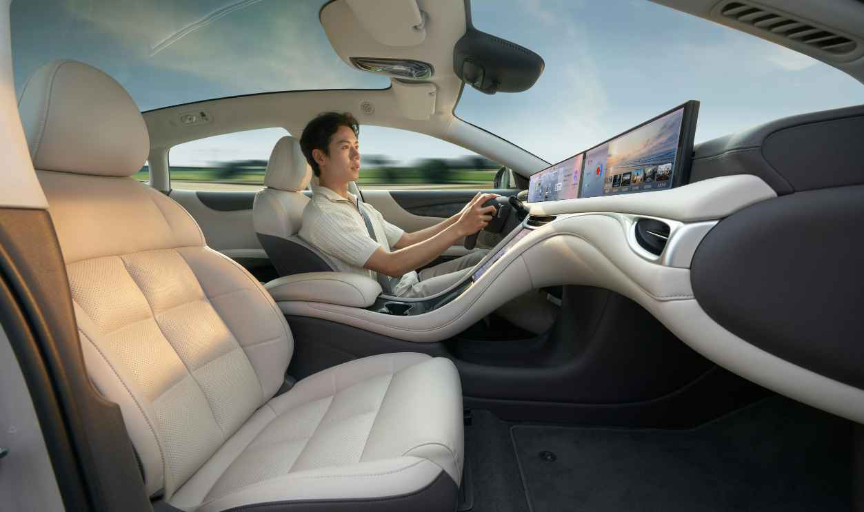 A modern electric car interior showcasing advanced technology