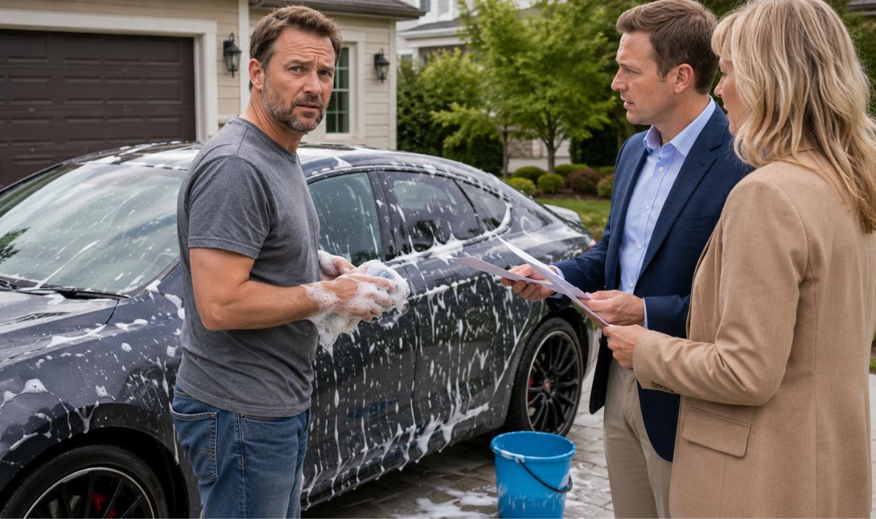 Car washing in driveway