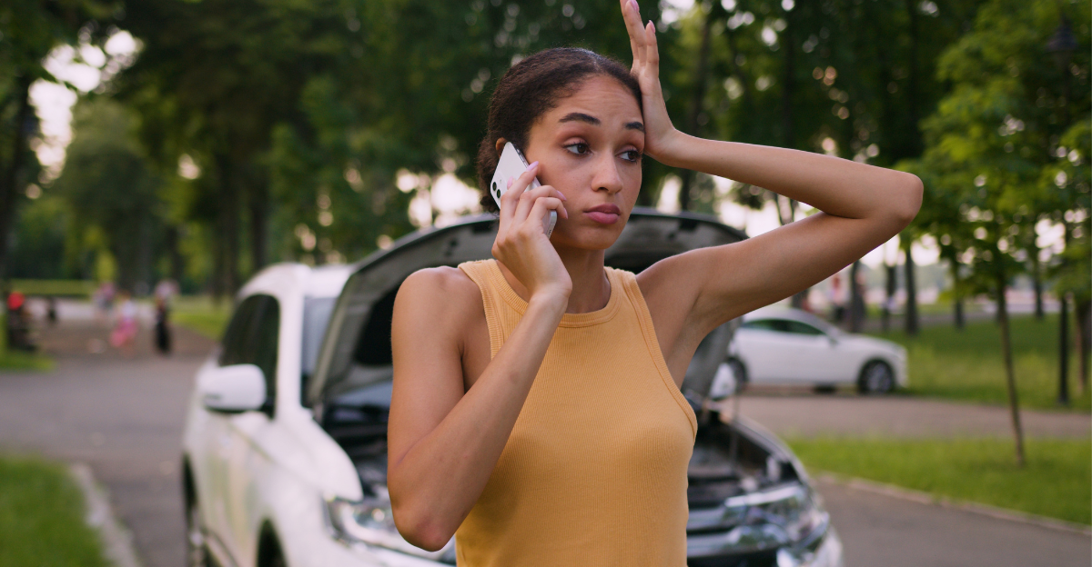Worried African American woman talking mobile phone smartphone call