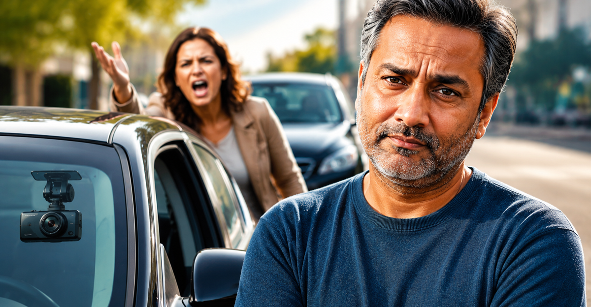 Man standing next to car and woman shouting