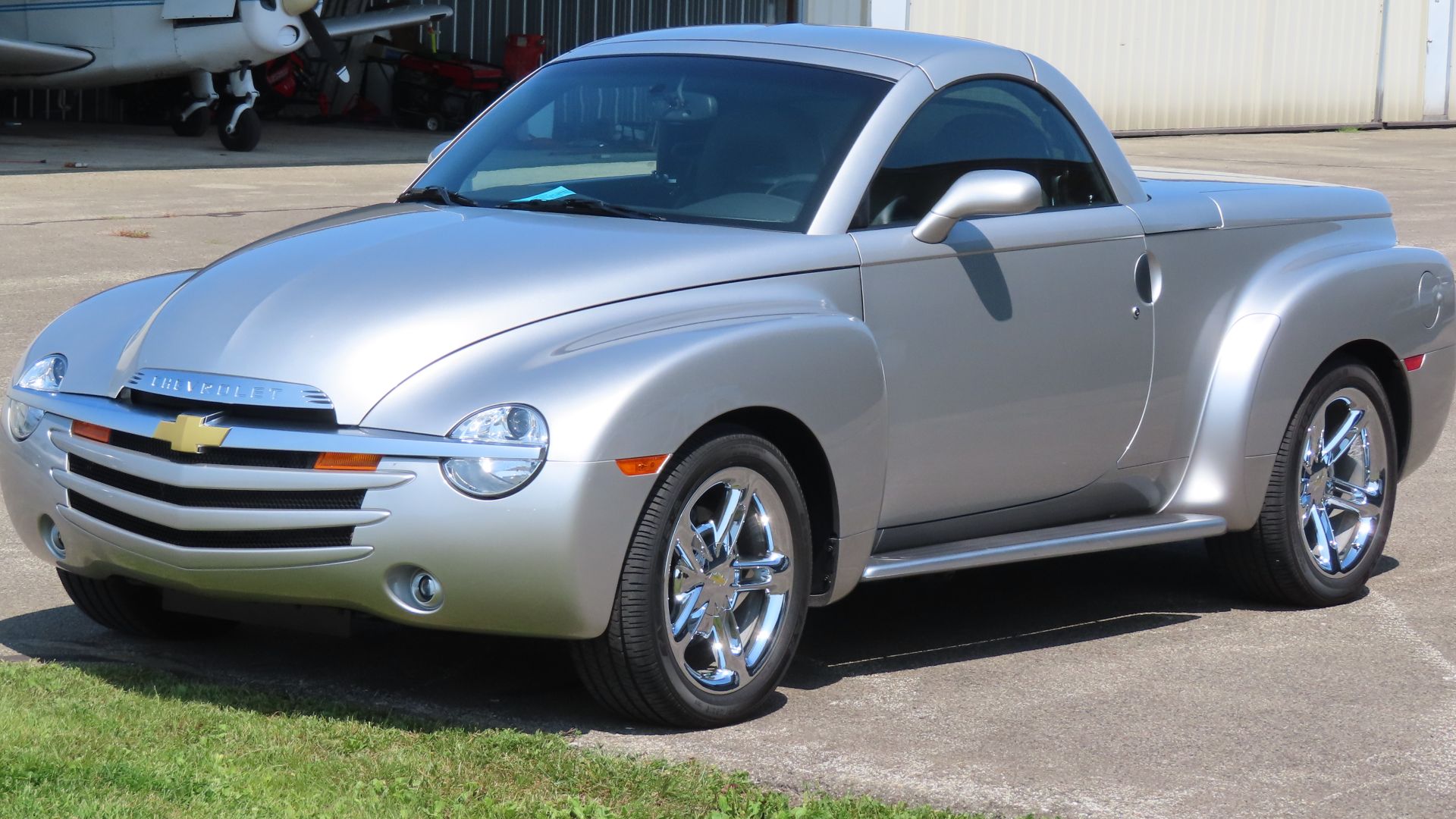 2005 Chevrolet SSR photographed at the August 24th, 2024 Airplanes and Automobiles event at the New Castle Municipal Airport in New Castle, Pennsylvania. Finished in Ricochet Silver Metallic.