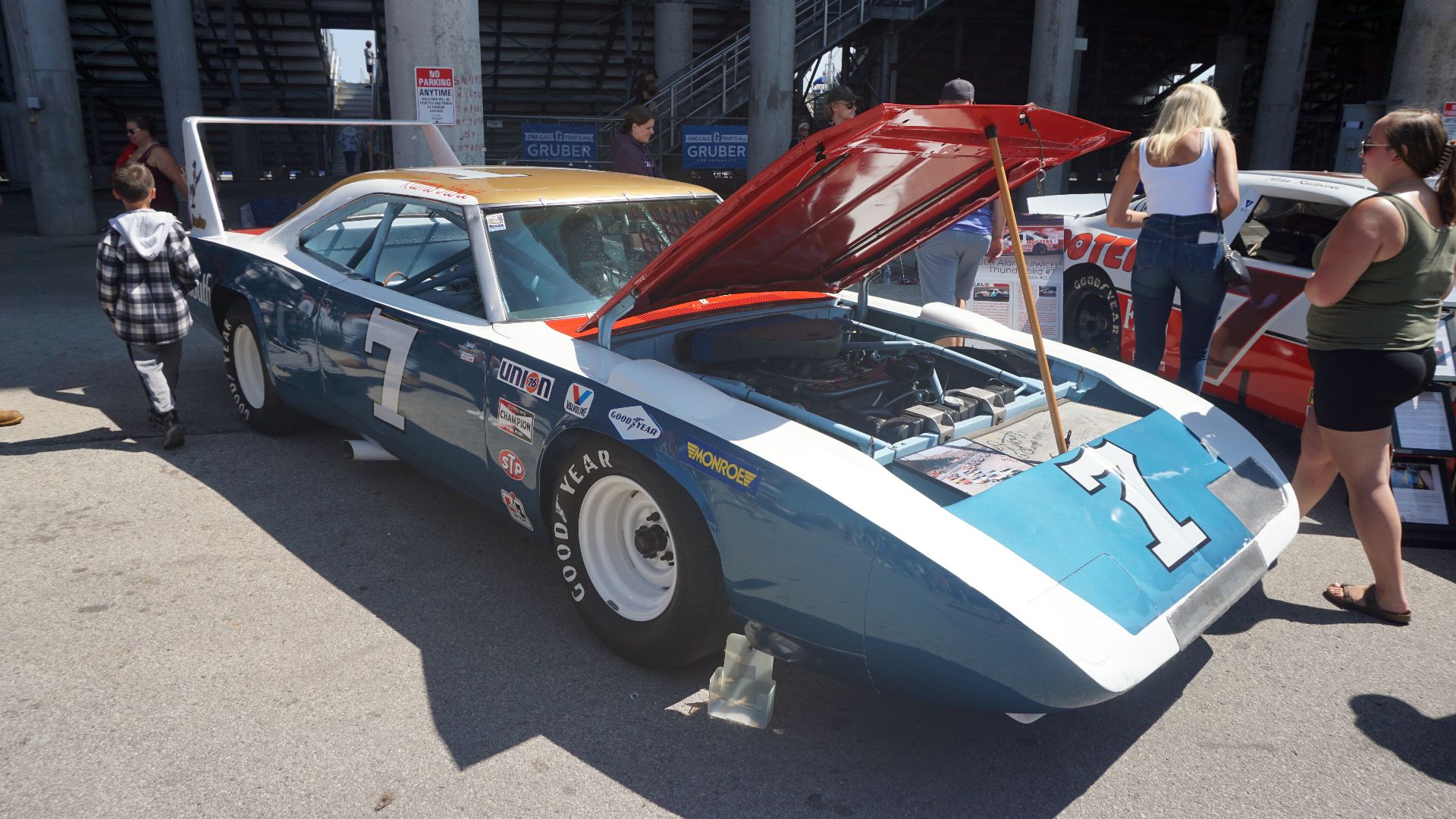 Ramo Stott's No. 7 Plymouth Superbird on display at the Milwaukee Mile in West Allis, Wisconsin (United States).