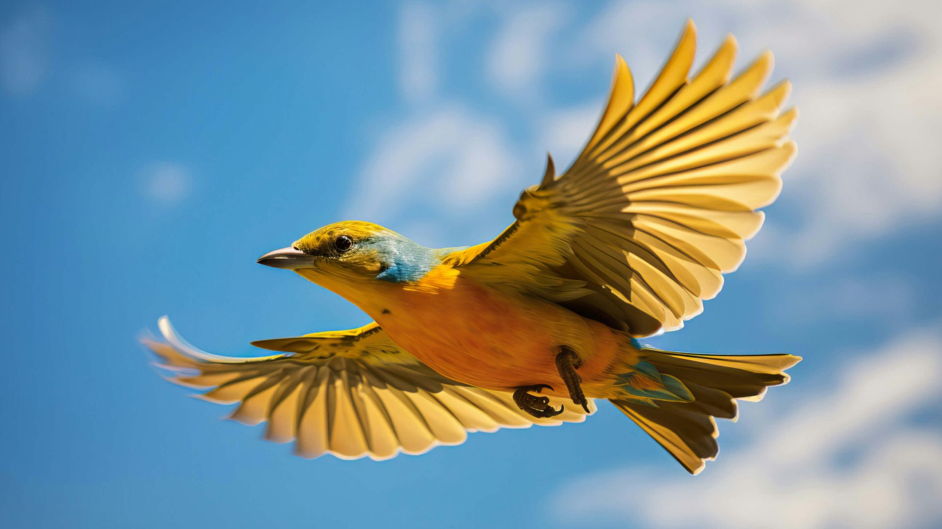 A bird flying through the air with its wings spread