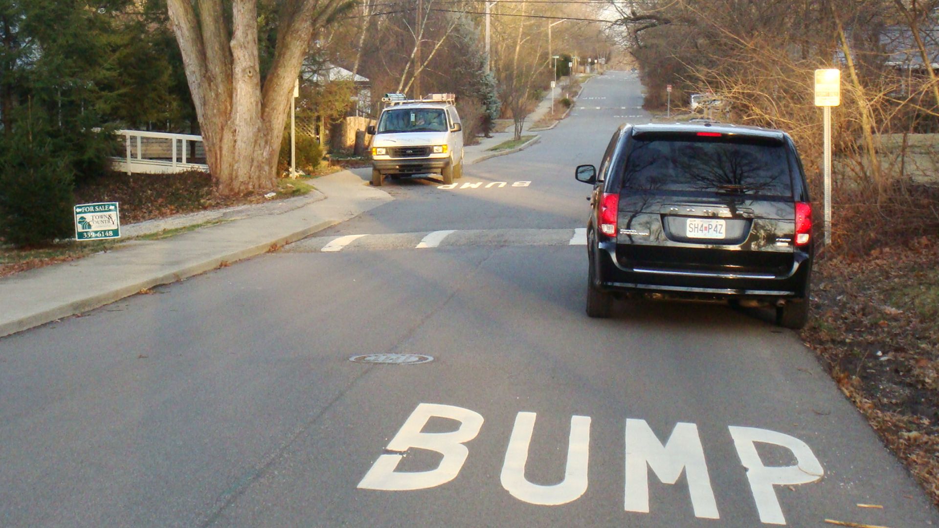 Speed bump and warning signs in Bloomington, IN