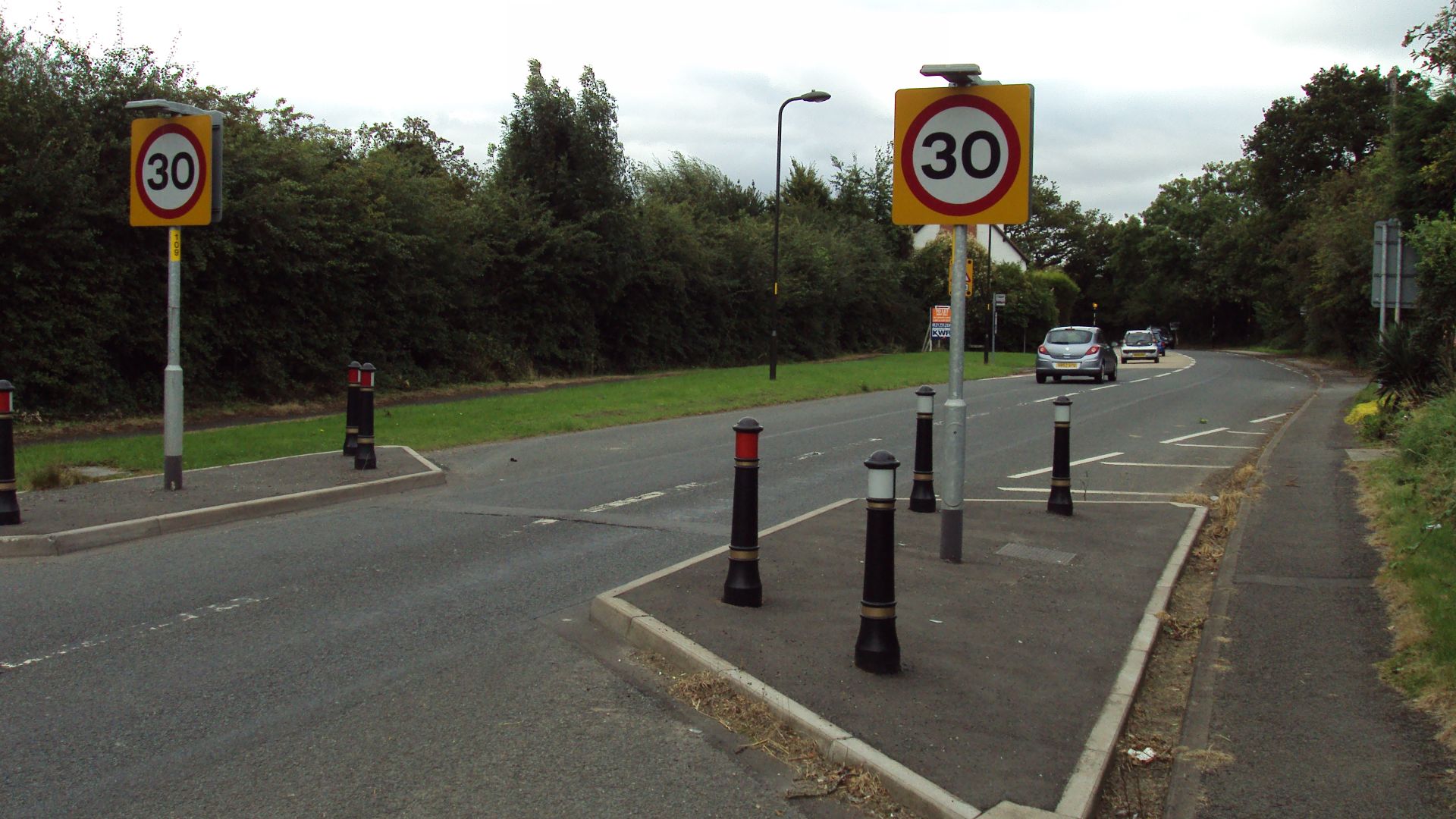 Traffic calming measure on the B4120 Birmingham Road at Alvechurch, Worcestershire, England.