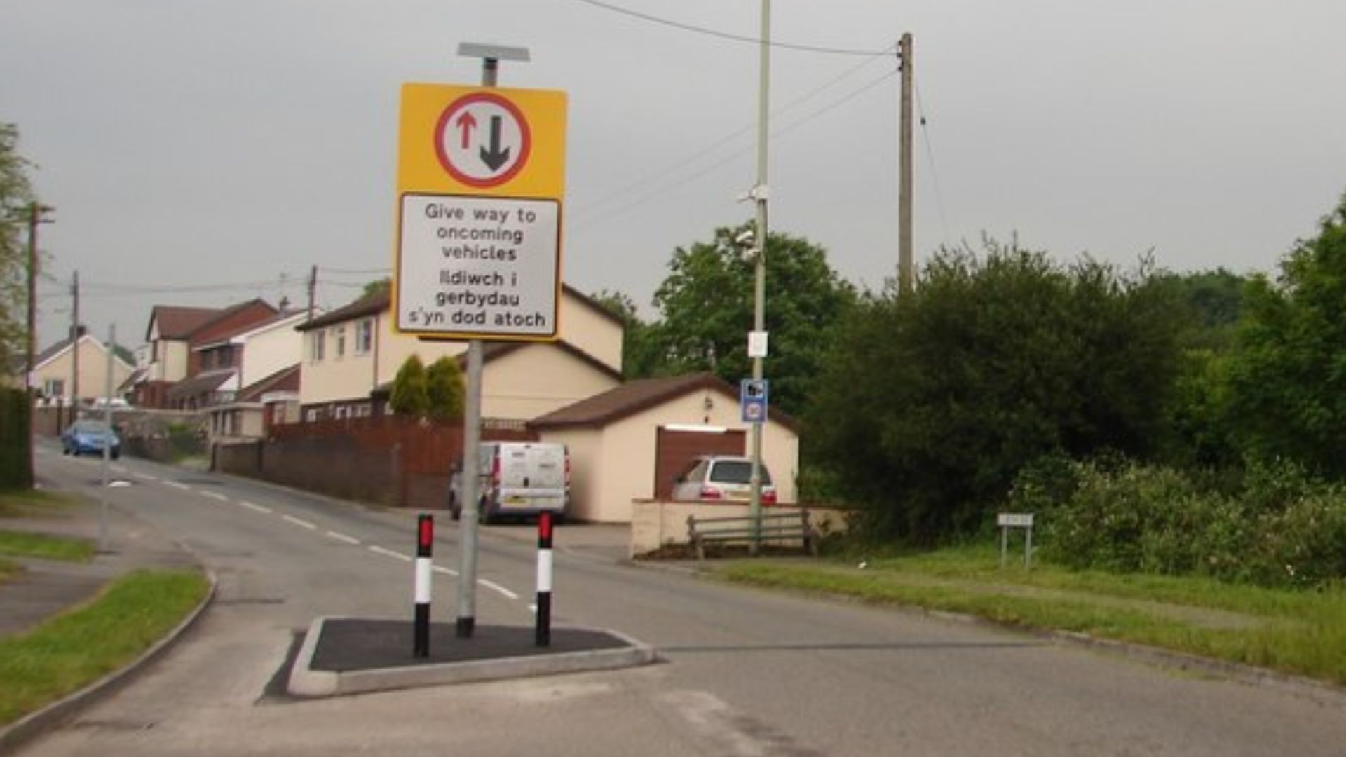 Traffic Calming Measures Looking eastwards along Brynna Road, Brynnau Gwynion.