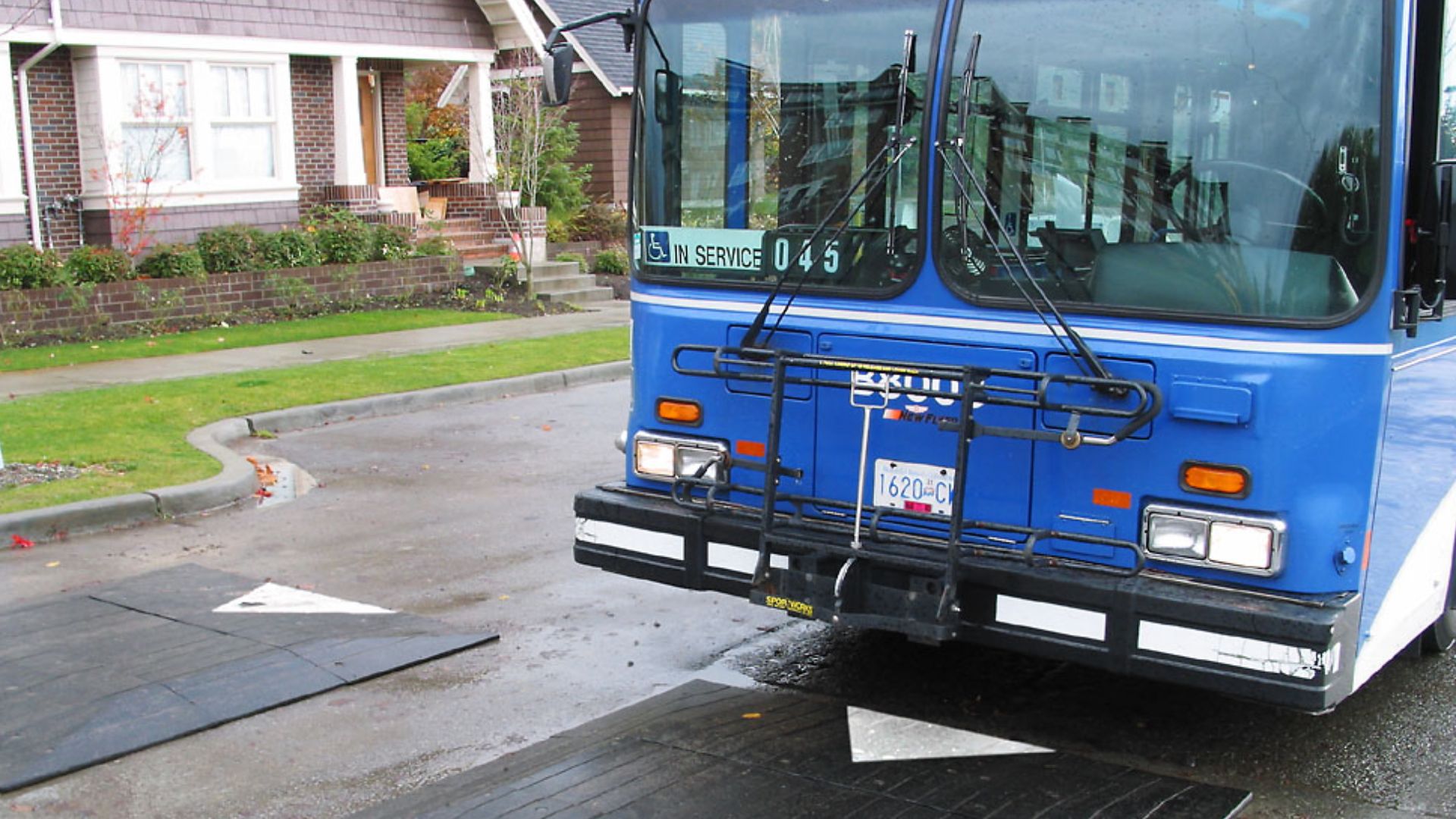 Bus at speed cushion in Canada (likely located in British Columbia, Canada).