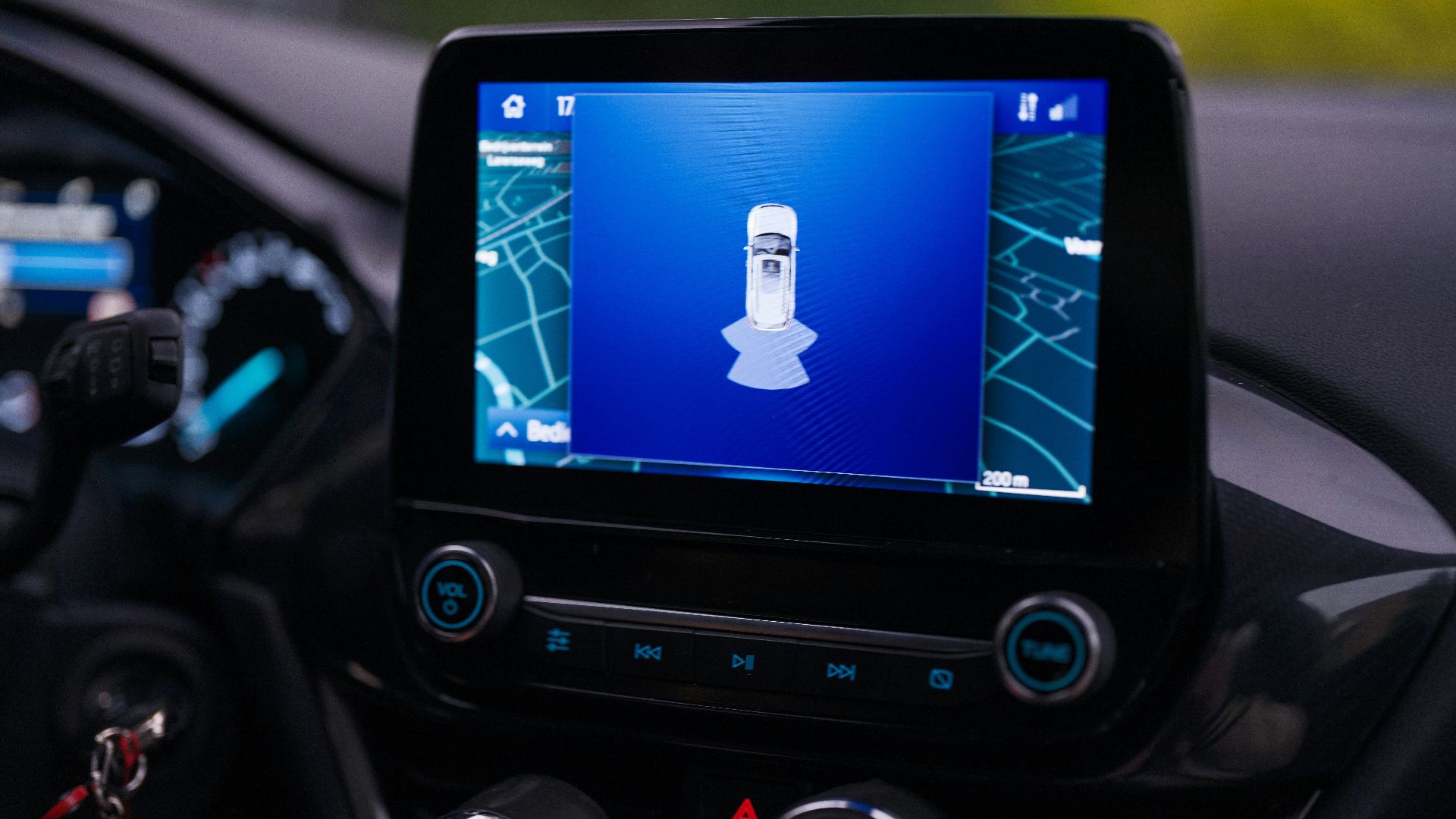 The dashboard of a car with a gps