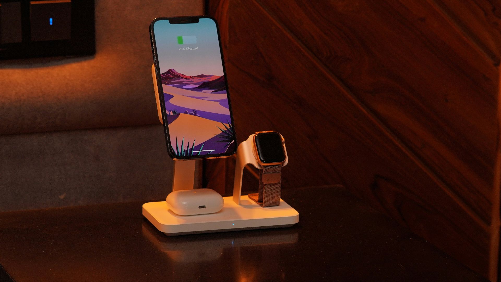 a cell phone and a charger on a table