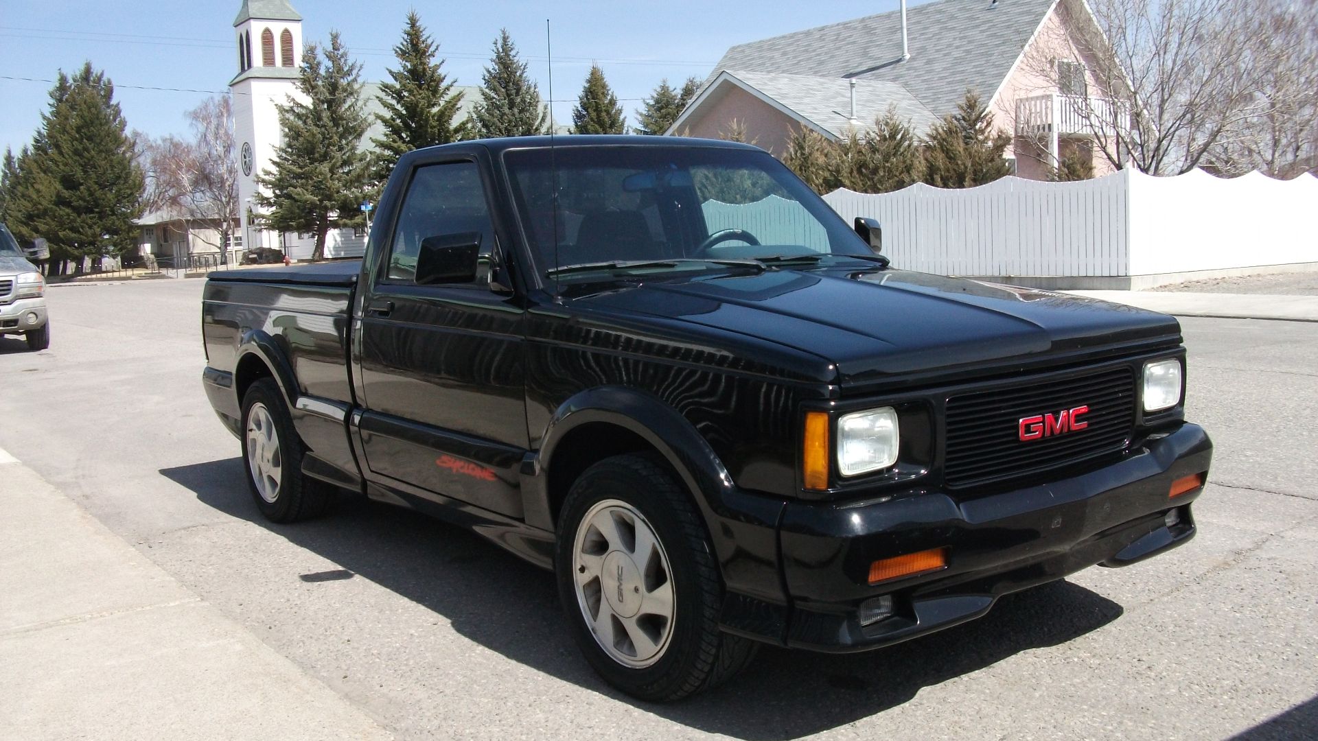 GMC Syclone truck - has a turbo charged V6 engine. When introduced, it was the quickest stock pickup in the world. Quicker than quite a few sports cars ... in a straight line anyway.