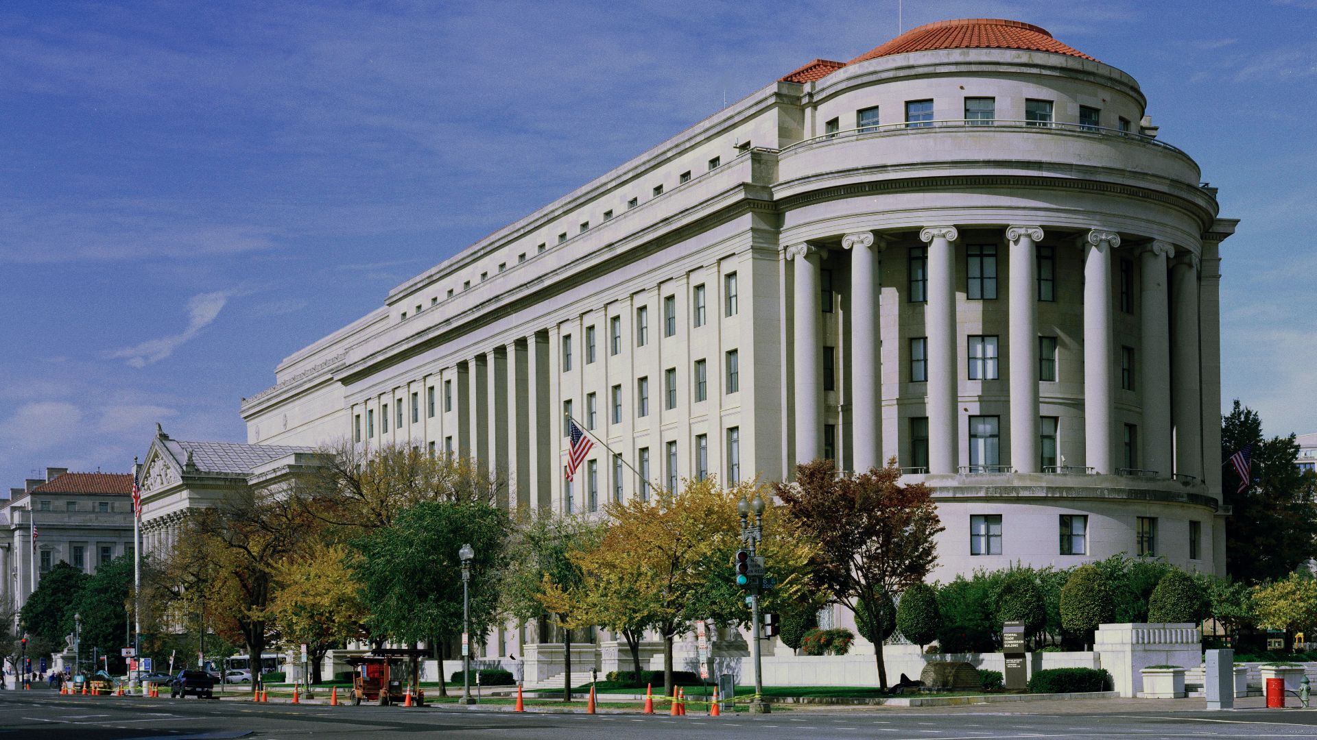 The Apex Building, headquarters of the Federal Trade Commission, on Constitution Avenue and 7th Streets in Washington, D.C..  The building was designed by Edward H. Bennett under the purview of Secretary of the Treasury Andrew W. Mellon, and was completed