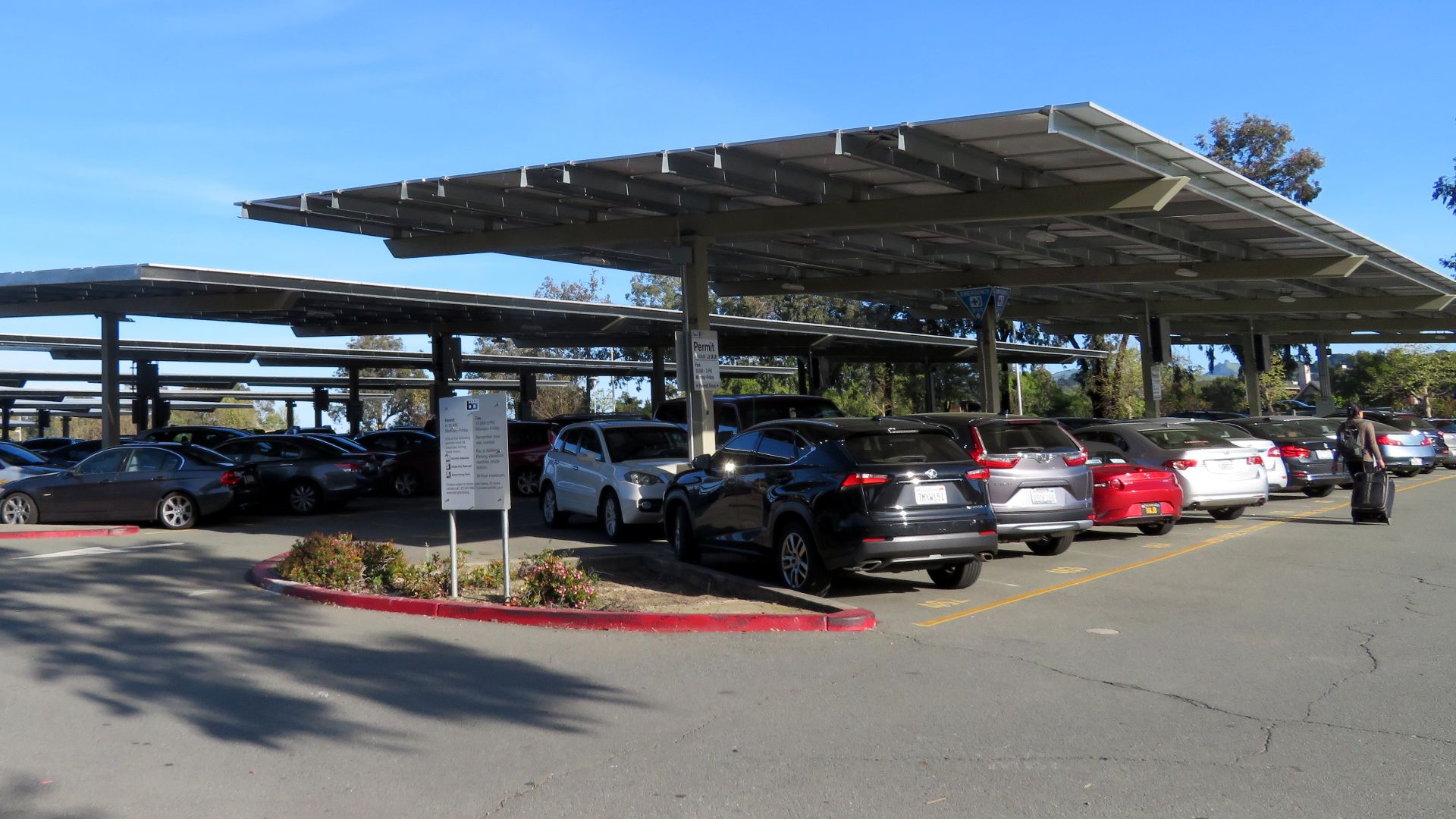 Solar panels atop the upper parking lot at Lafayette station in April 2018