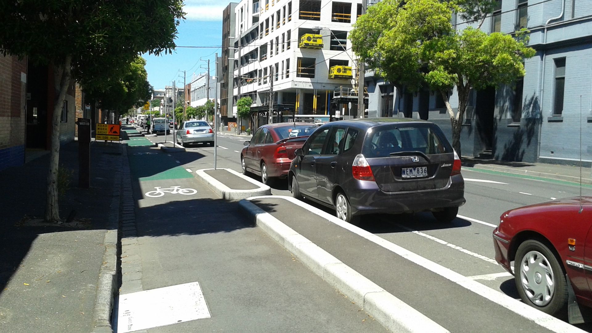 Wellington Street bike lanes looking south in Collingwood, Melbourne, Australia.
