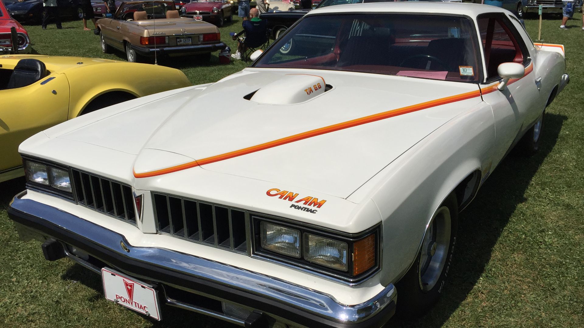 1977 Pontiac Can Am with TA 6.6 L engine. A midsize car built by Pontiac based on the two-door LeMans, the Can Am was a special edition option package. Picture taken at the 52nd Annual