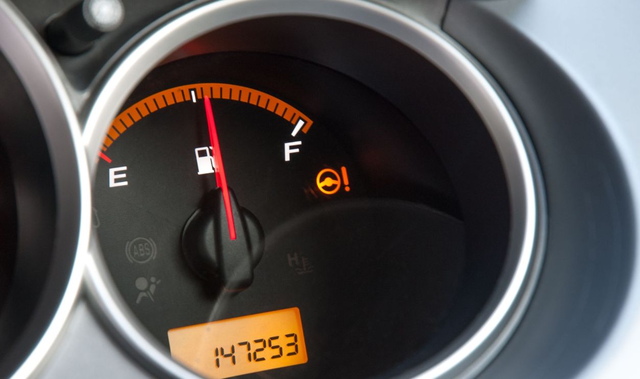 Detailed close-up of a car's fuel gauge