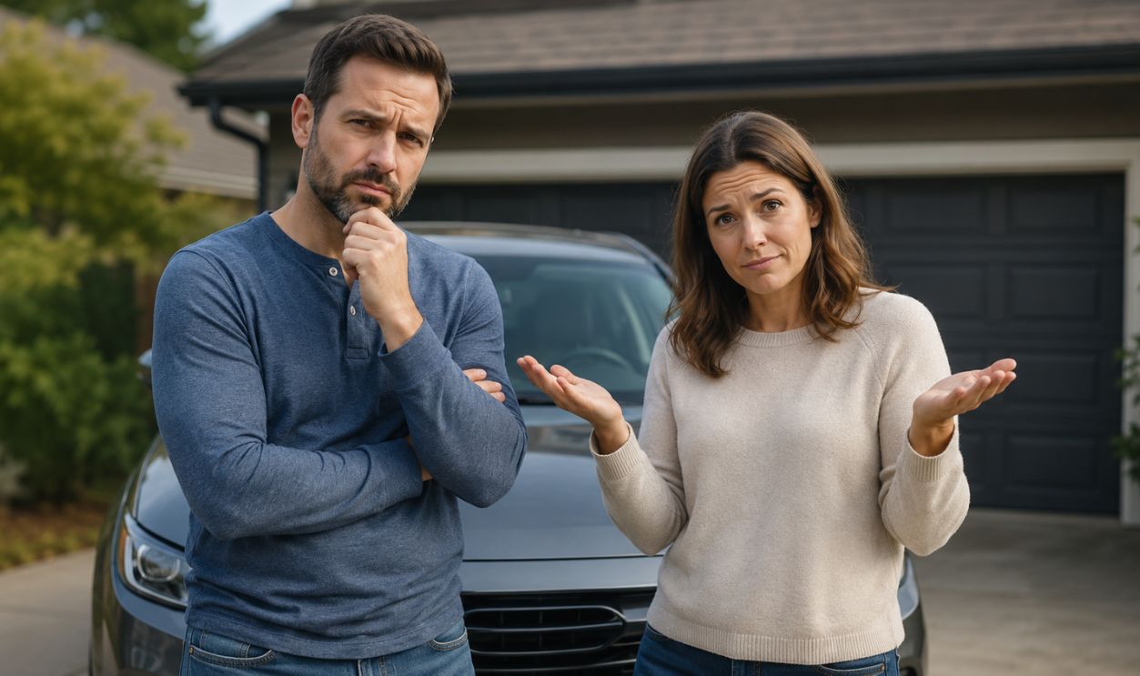 Car trouble in the driveway