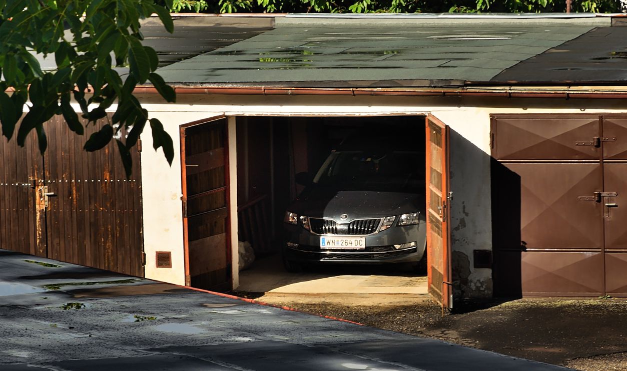Chomutov, Czech republic - June 20, 2019: Skoda Octavia car on garage after rain
