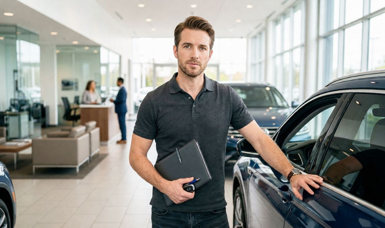 man in car dealership