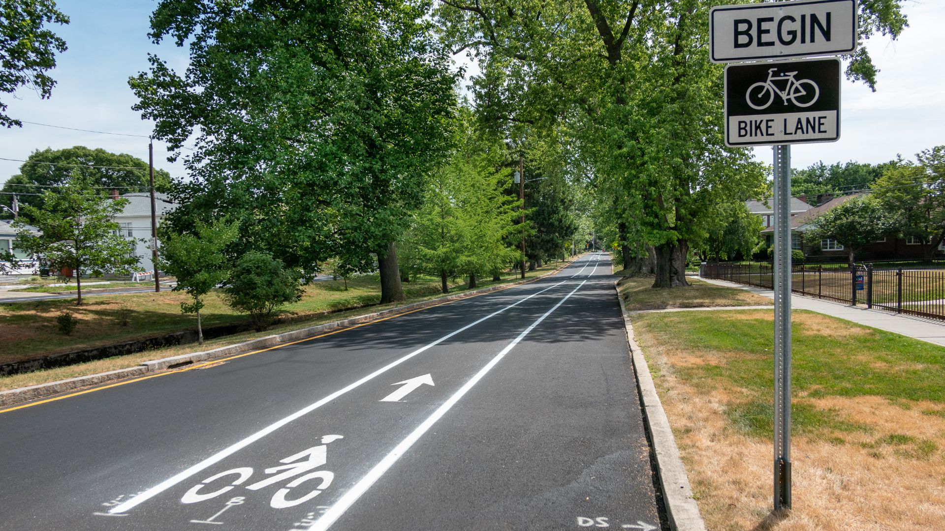 Bike lane on Pleasant Valley Parkway, Providence RI