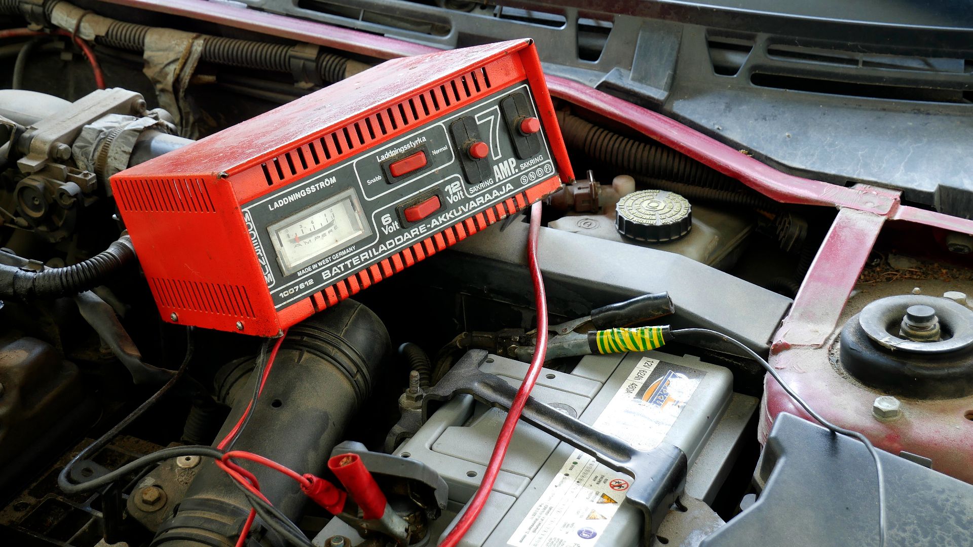 Car battery charging.