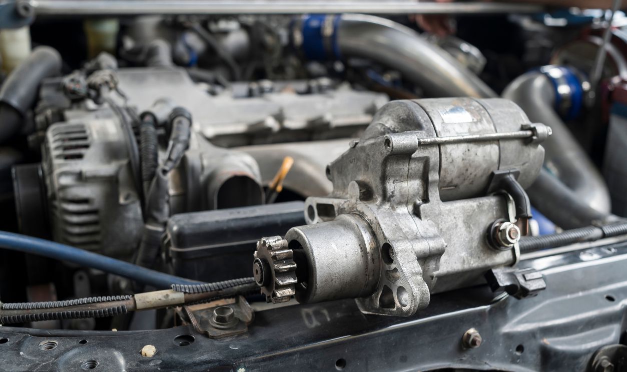 Close-up of an Old Used Car Starter motor.