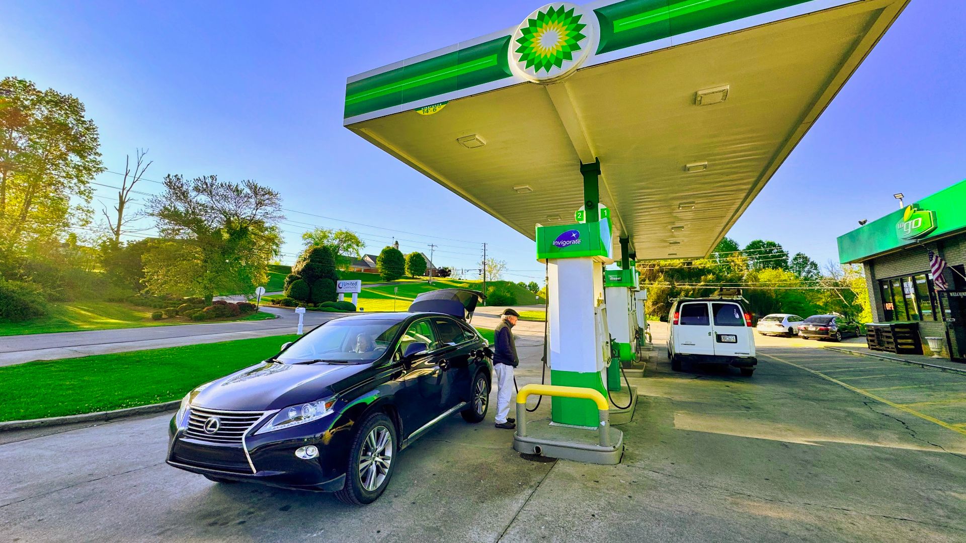 A modern BP gas station or filling station in the United States