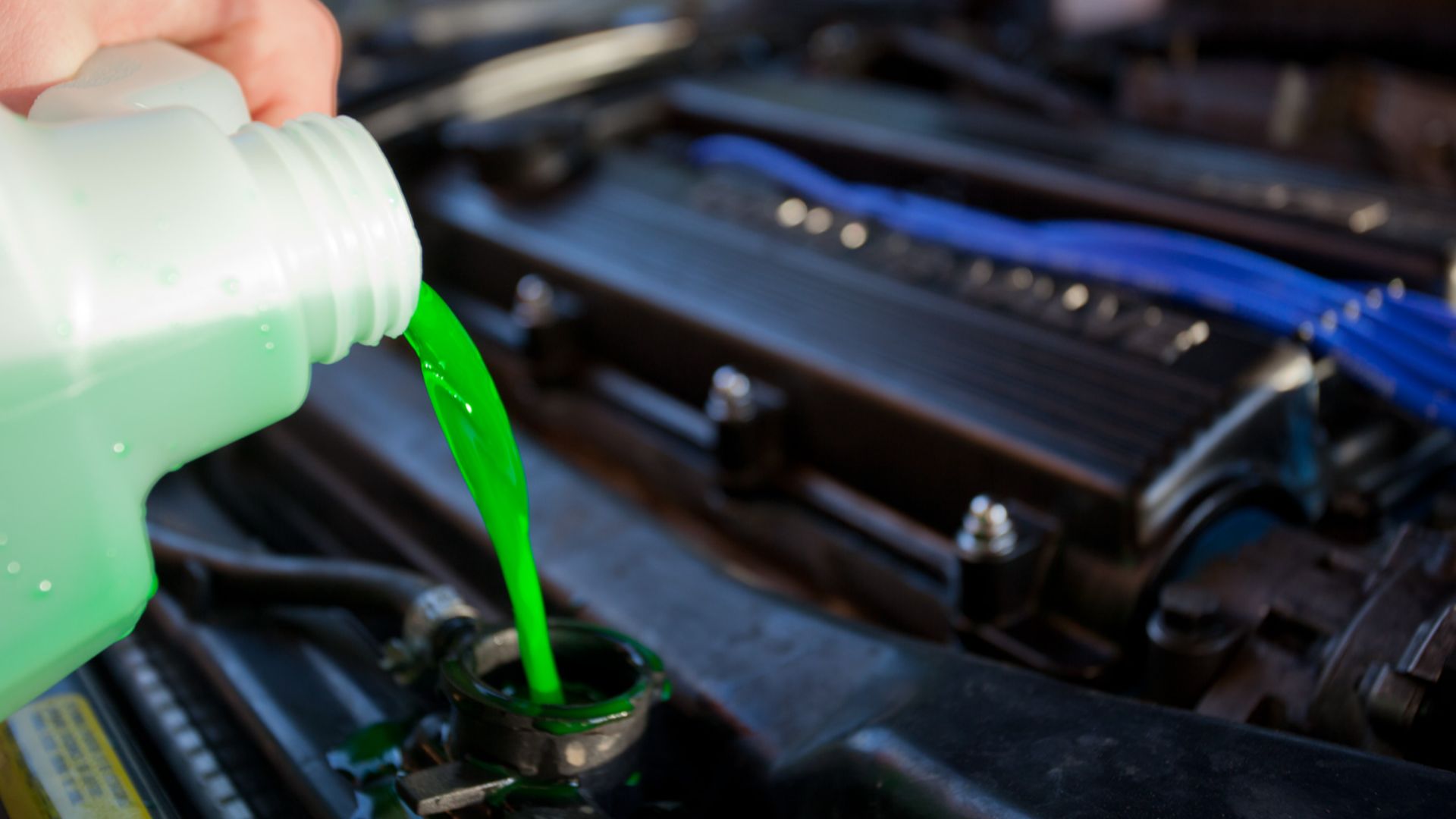 Engine coolant being poured into the radiator of a car. Taken in Melbourne, Victoria in July 2009