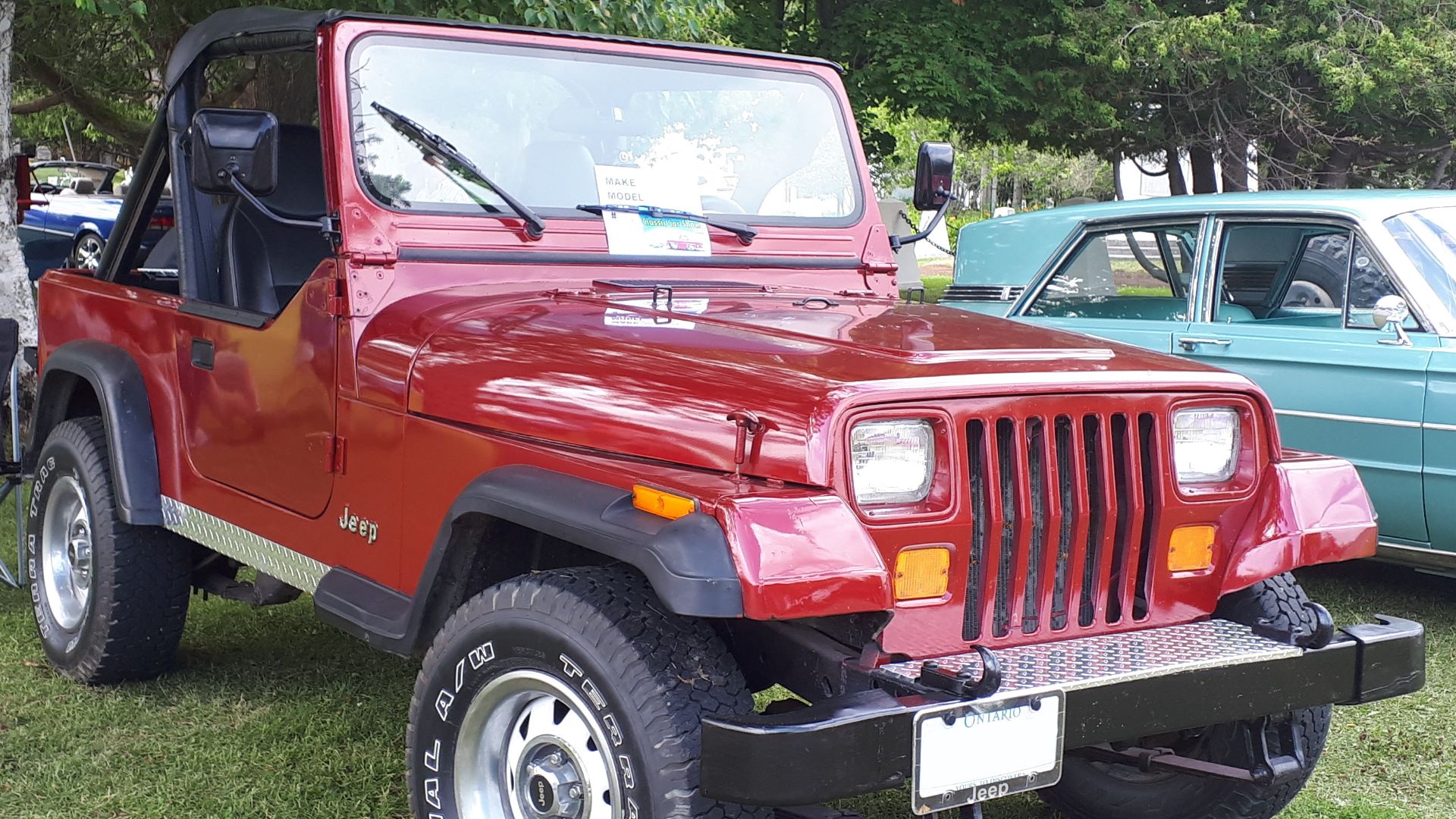 1987 Jeep YJ photographed in Hilton Beach, Ontario, Canada. The Wrangler nameplate wasn't used on this generation of Jeep in Canada due to copyright issues with GM at the time, so it was just called the YJ.