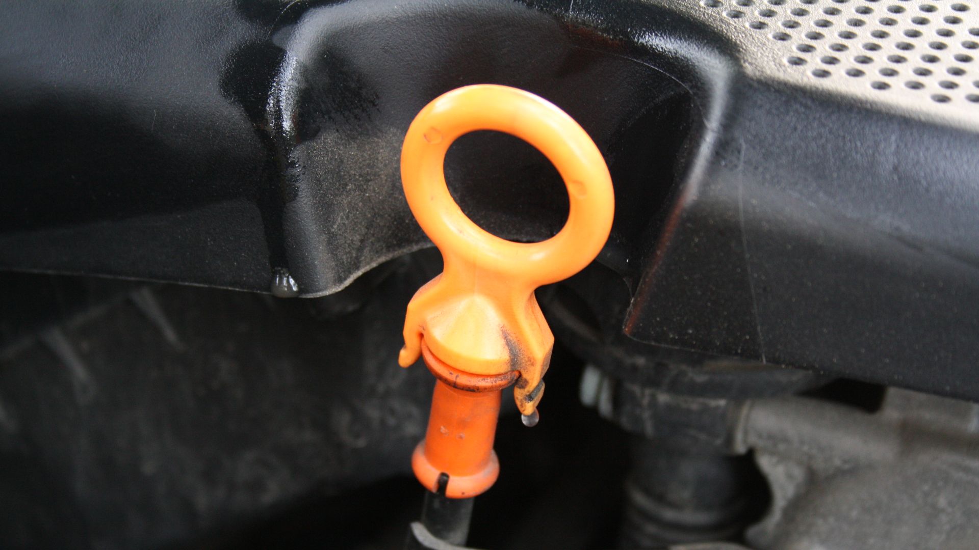 Oil dipstick in Škoda Fabia I, engine 1,2 HTP.