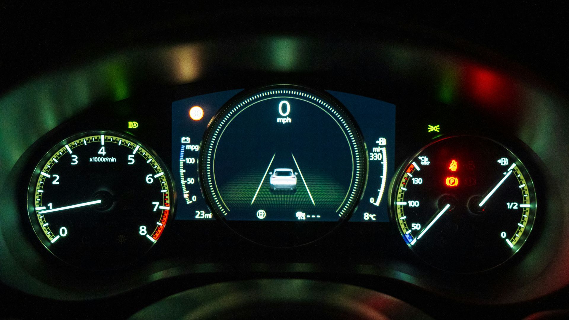 black and white car instrument panel cluster