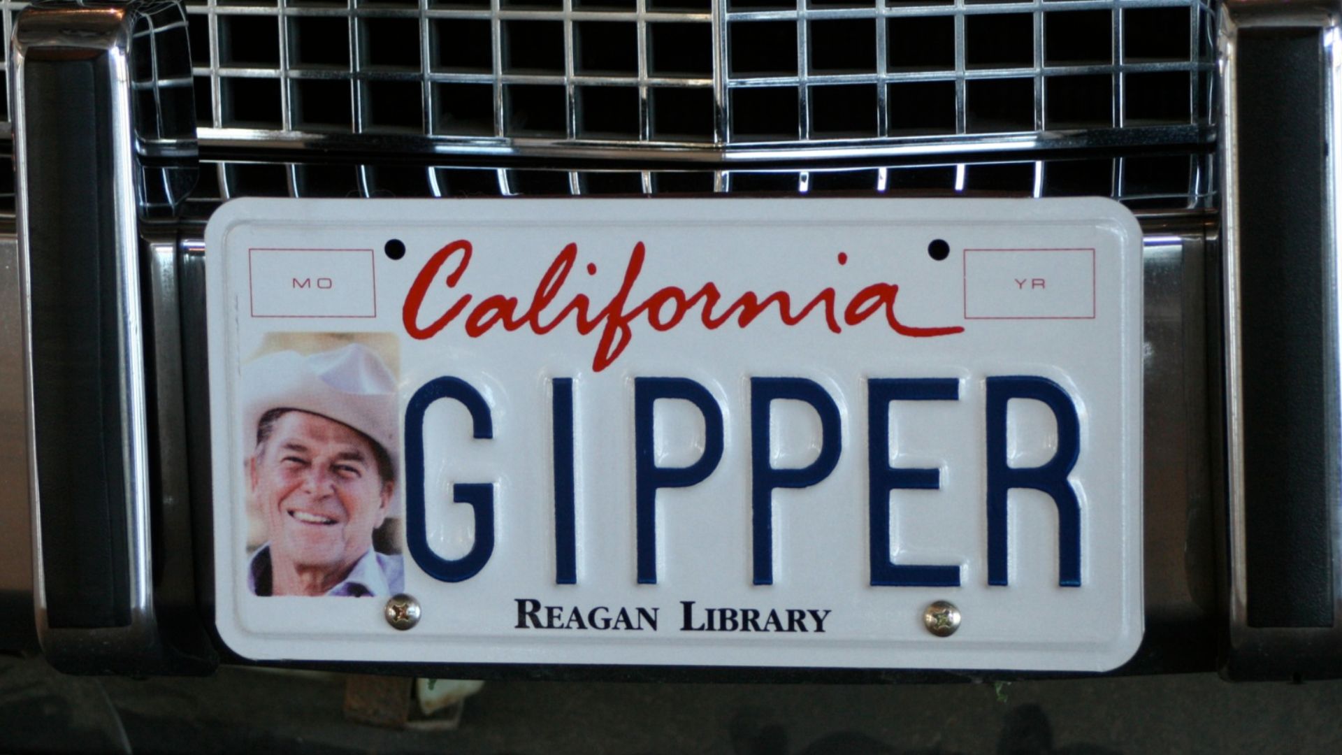 The vanity license plate on president Ronald Reagan's security limousine as seen at the Air Force One exhibit at the Ronald Reagan presidential library.