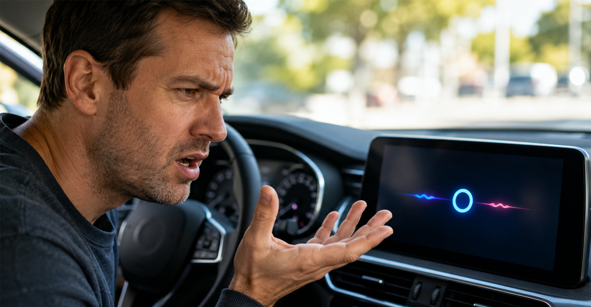 man upset about modern tech in his car