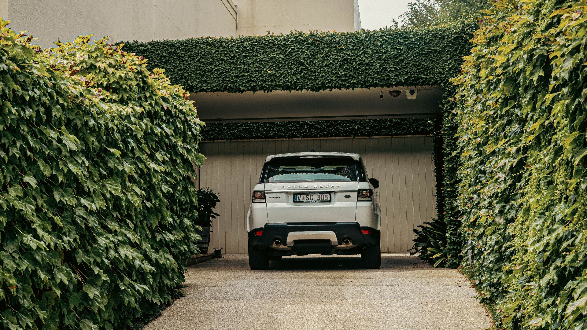 Contemporary house exterior with ivy-covered entry in Melbourne, Australia.