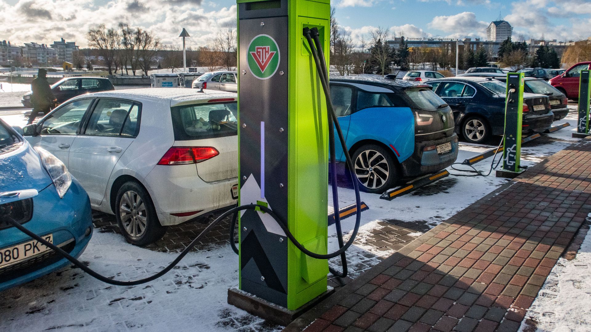 Electric cars charging in Minsk, Belarus