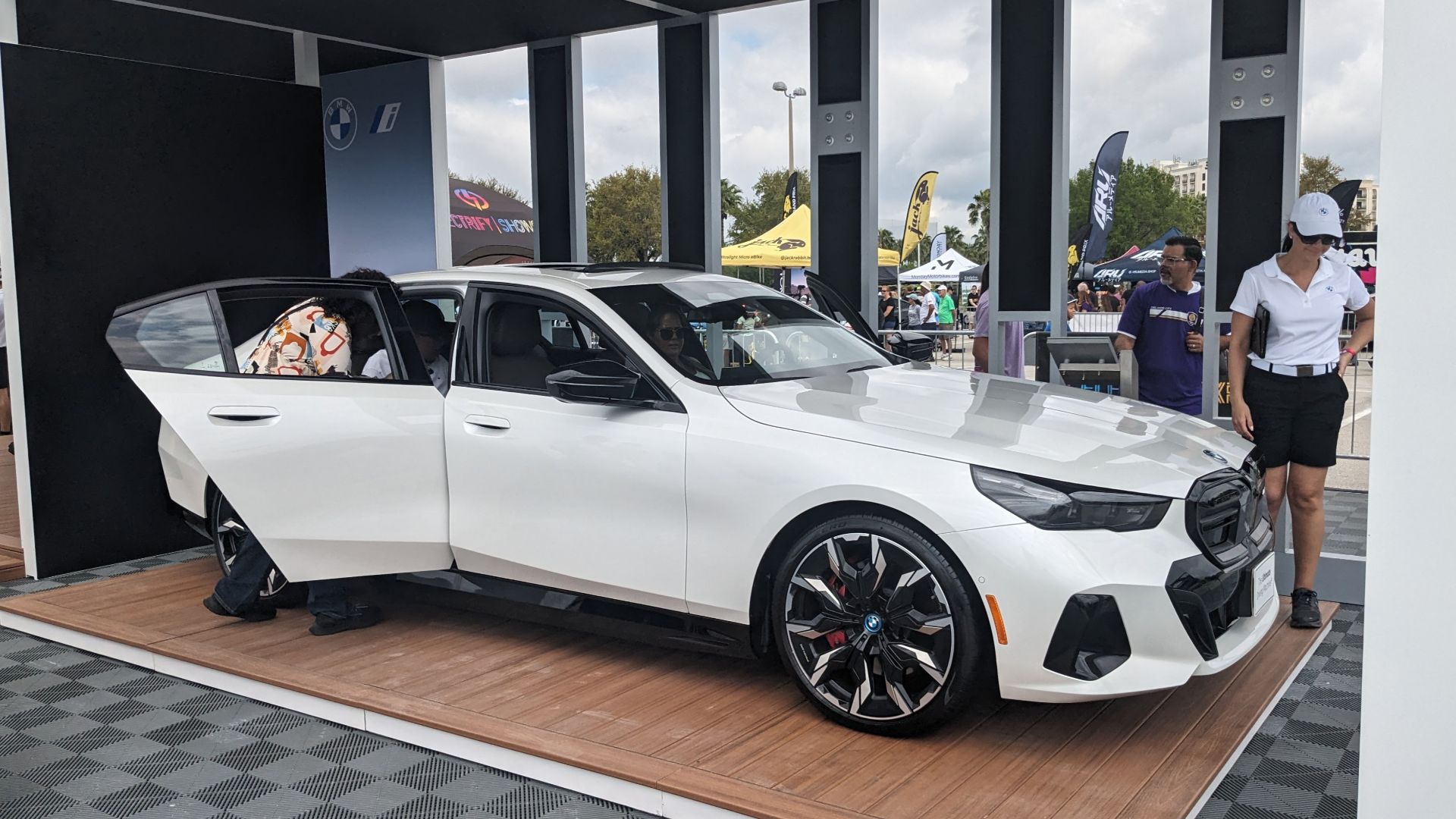 A BMW i5 M60 on display at Electrify Expo Orlando