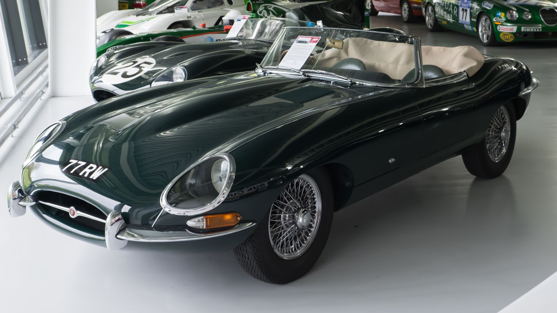 A 1961 Jaguar E-Type Series 1 3.8 Litre. This one is the first production open two-seater and is on permanent loan to the Jaguar Heritage Collection at the British Motor Museum. http://jaguarheritage.com/t/collection_012