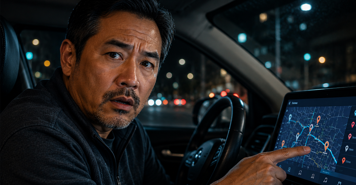 man surprised at car collecting data