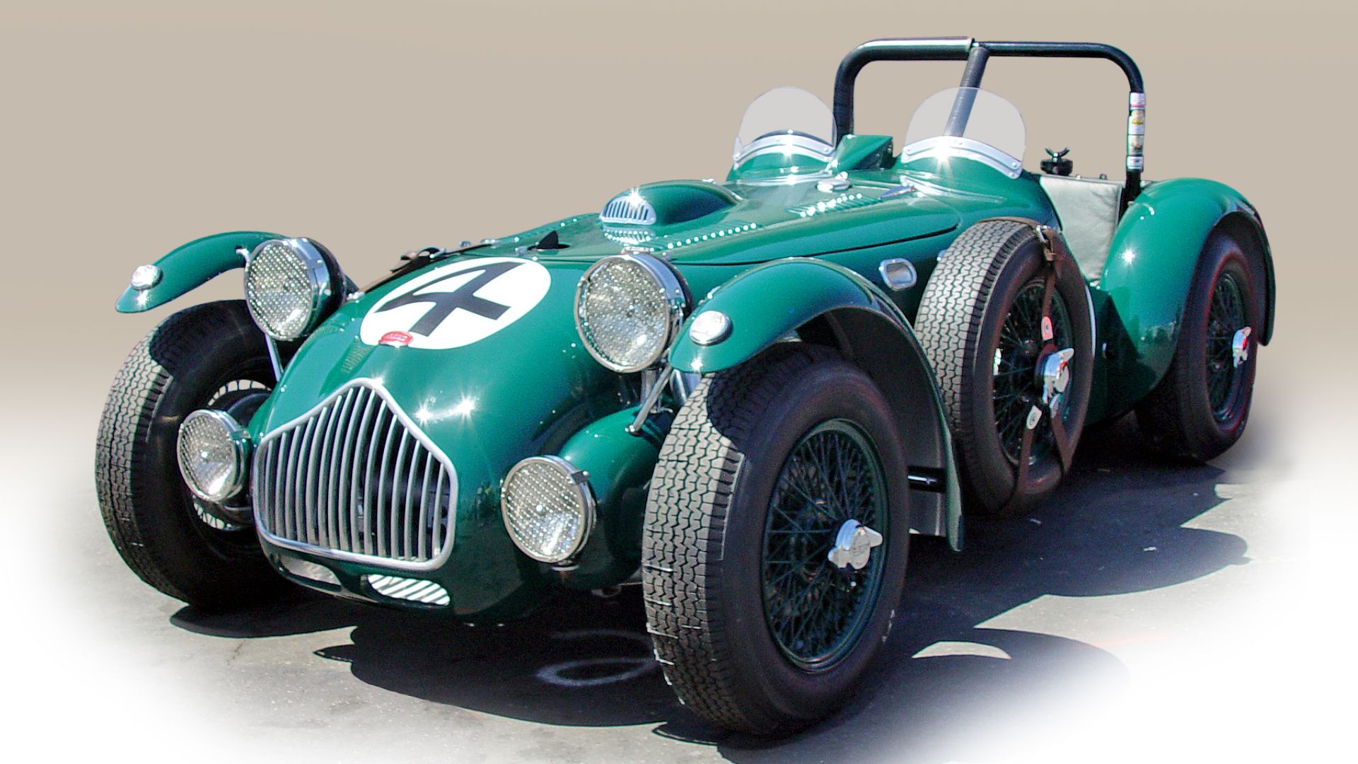 A Cadillac-engined 1950 Allard J2, raced by Steve Schuler at the Monterey Historics, Laguna Seca, 2006. This car (chassis 1578) finished third at the 1950 Le Mans, the only Allard to ever finish at Le Mans. In 1990 this car was a pile of burnt out parts.