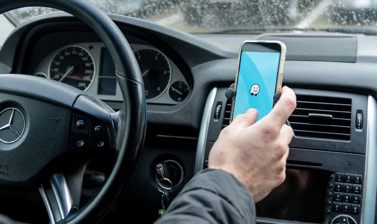 Bar, Montenegro, 12 January 2026, Smartphone navigator Waze Maps app for driver