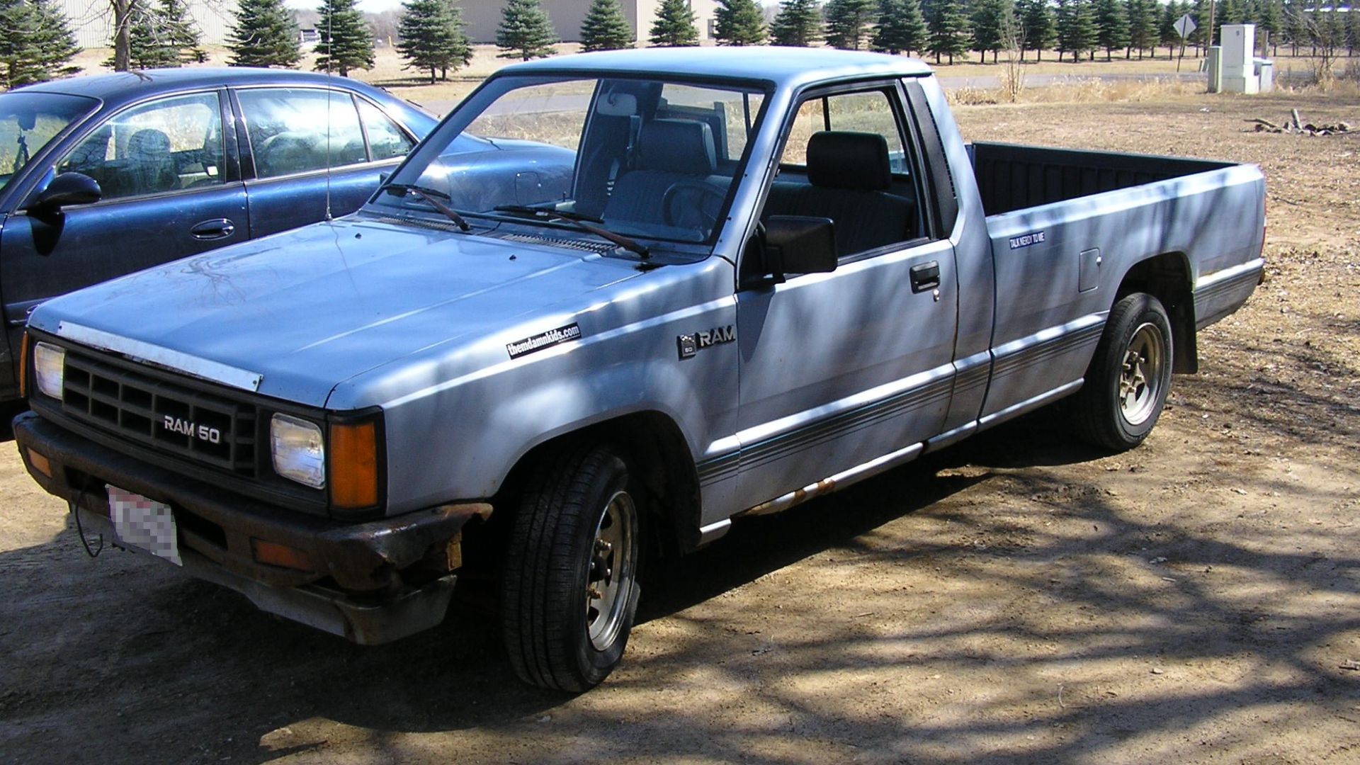 A 1987 Dodge Ram 50 with an 8' bed.
Engine: 2.6 L 4G54 I4, SOHC, 105 hp (78 kW)
Platform: FR

Transmission: Five speed manual