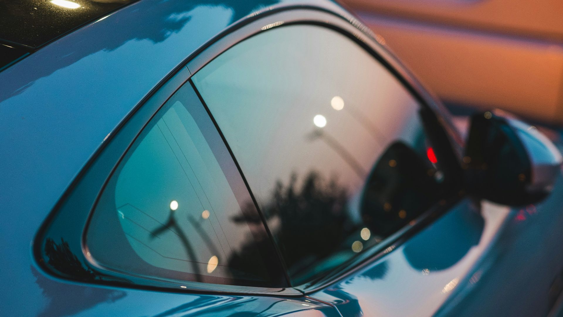 a close up of a car's side mirror