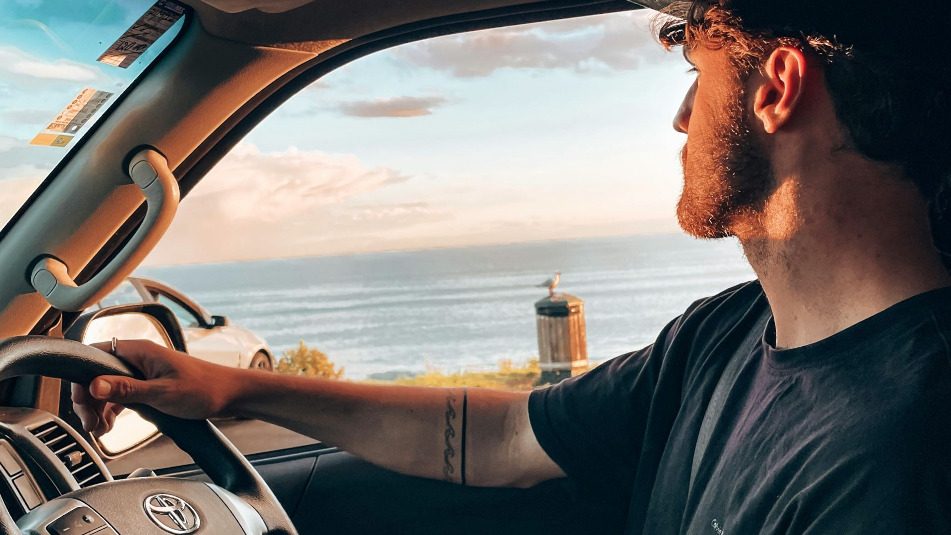 a man driving a car